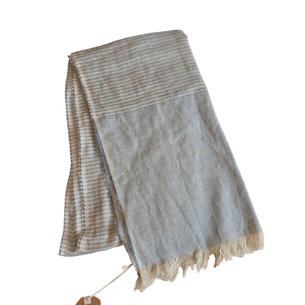 Tribe Alive x Be Kind Upcycled Denim Striped Scarf Fringed Boho Wrap